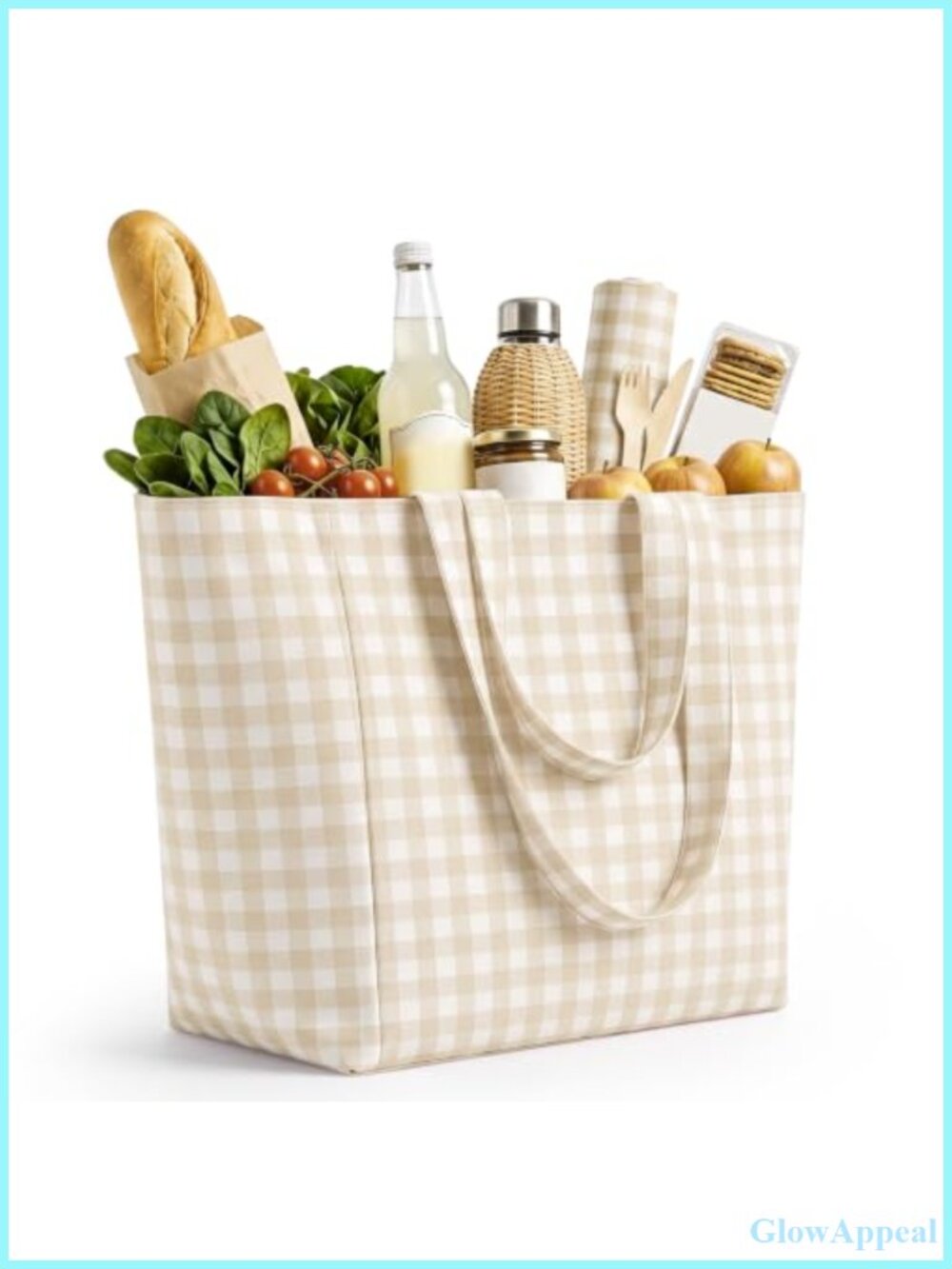Aliceset Gingham Canvas Tote Bag for Women Foldable Reusable Shoulder Bag